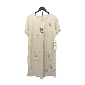 VTG 90s Kaktus Marine Life Embroidered Shift Dress Linen Blend Art-to-Wear M NWT